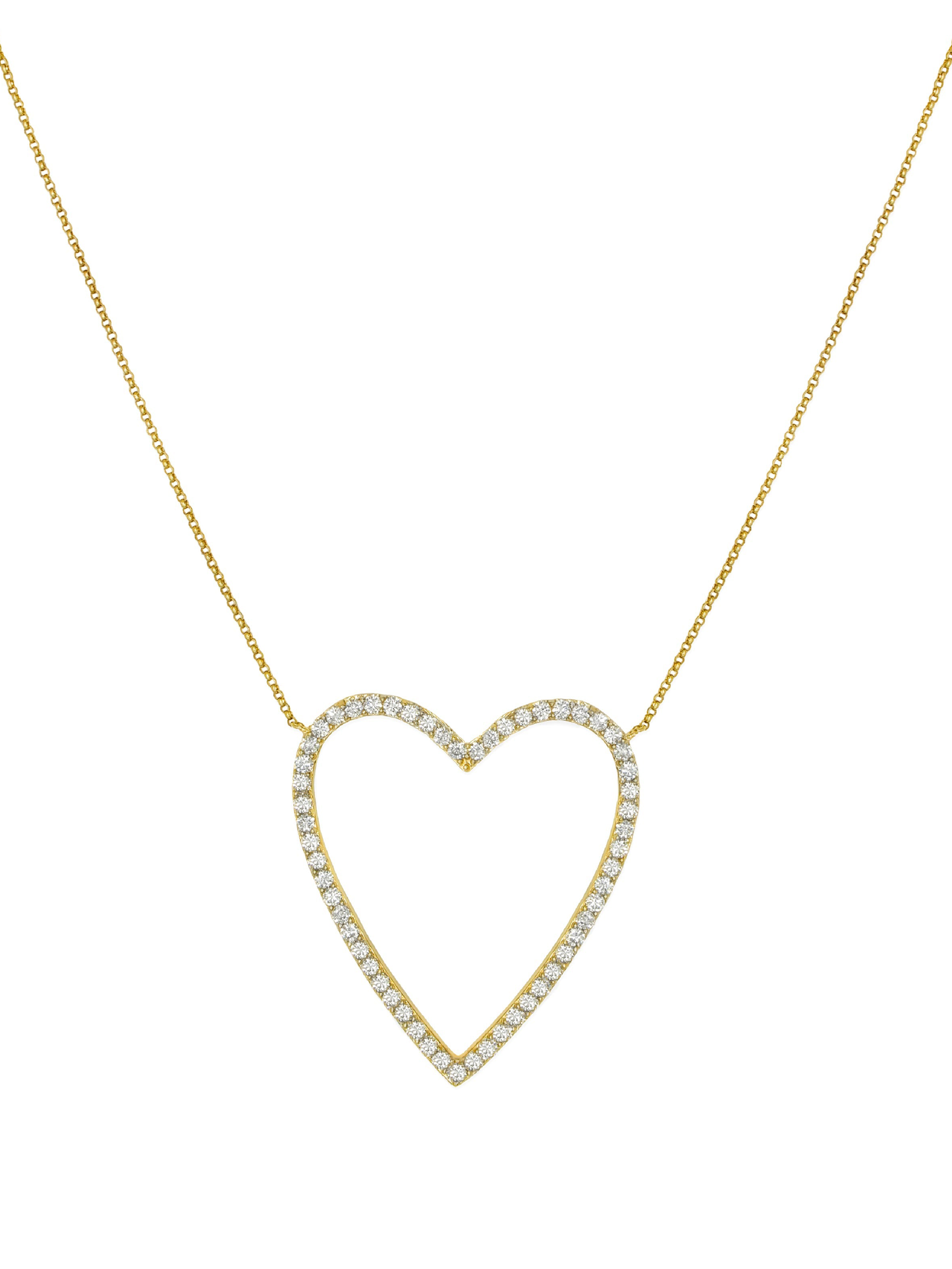 14k Yellow Gold Diamond Large Open Heart Necklace