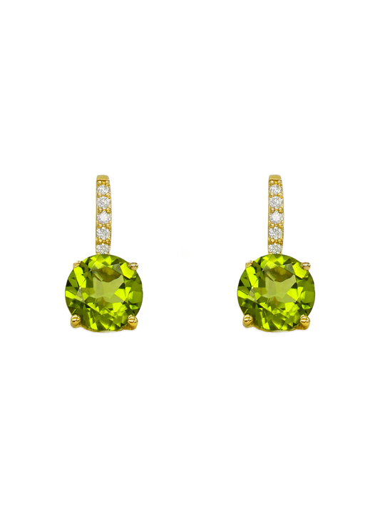 14k Yellow Gold Peridot Diamond Drop Earrings