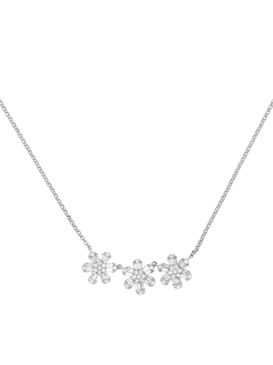 14k White Gold Diamond Baguette Daisy Necklace