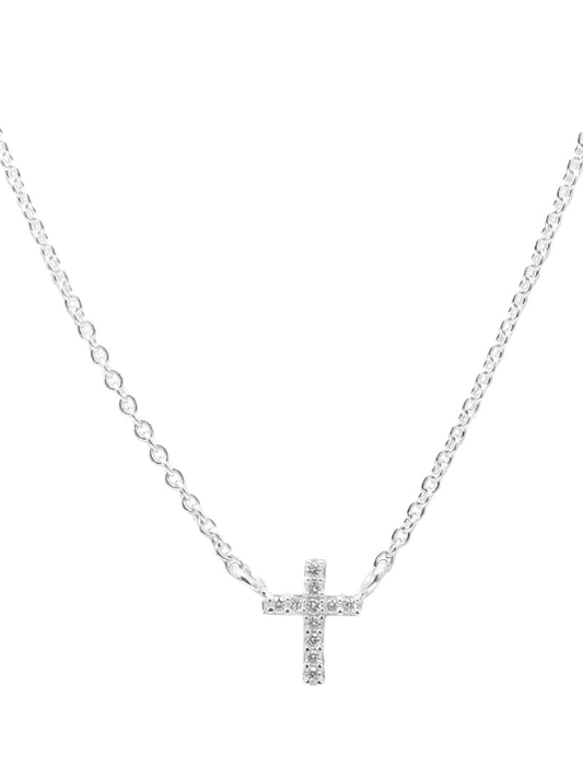 14k White Gold Diamond Mini Cross Necklace