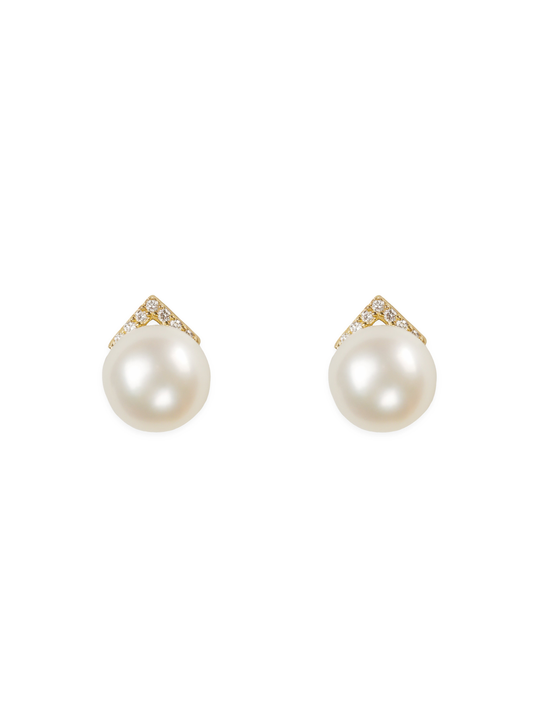 14k Yellow Gold Pearl Diamond Earrings