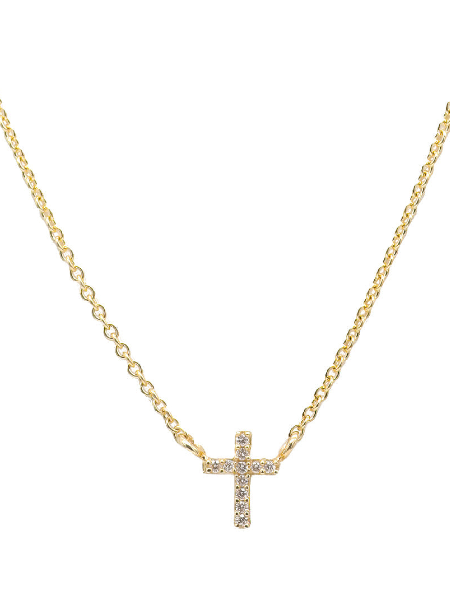 14k Yellow Gold Diamond Mini Cross Necklace
