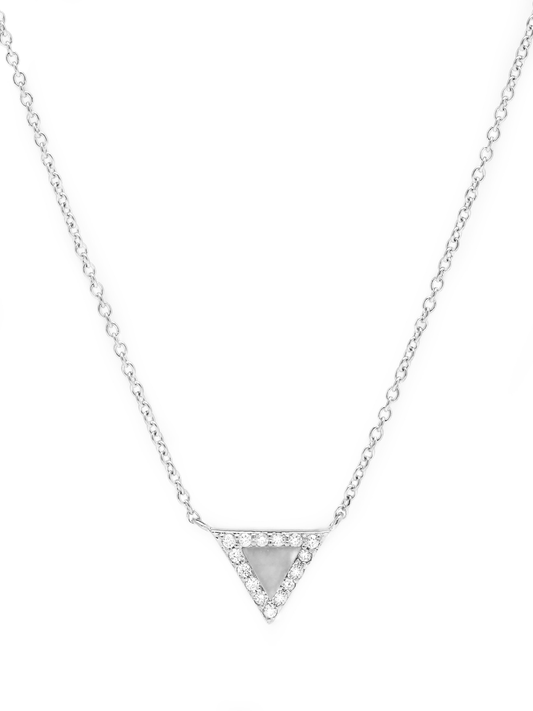 14k White Gold Diamond Mother of Pearl Triangle Necklace