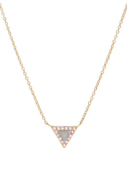 14k Yellow Gold Diamond Mother of Pearl Triangle Necklace