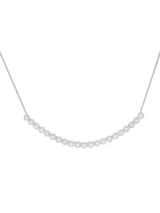 14k White Gold Diamond Curved Halo Bar Necklace