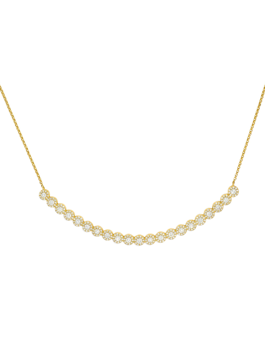 14k Yellow Gold Diamond Curved Halo Bar Necklace