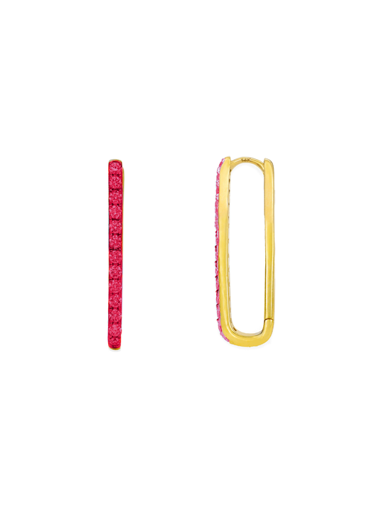 14k Yellow Gold Ruby Paperclip Hoop Earrings