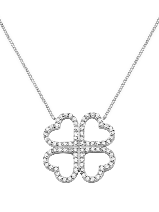 14k White Gold Diamond Clover/Heart Necklace