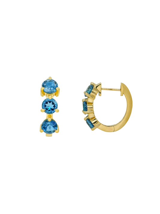 14k Yellow Gold Large Blue Topaz Huggie Earrings