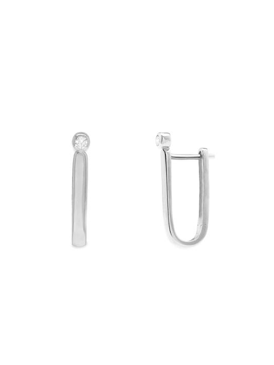 14k White Gold Diamond Bar Hoop Earrings