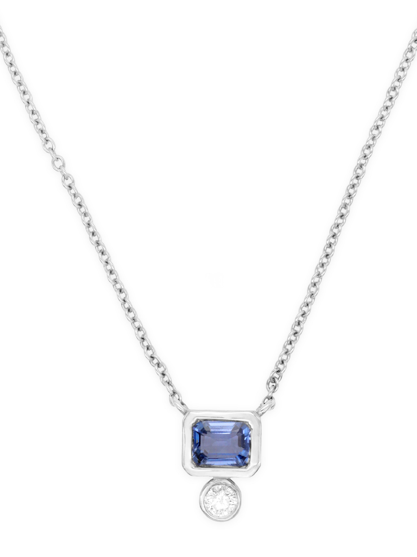 14k White Gold Blue Sapphire/Diamond Necklace