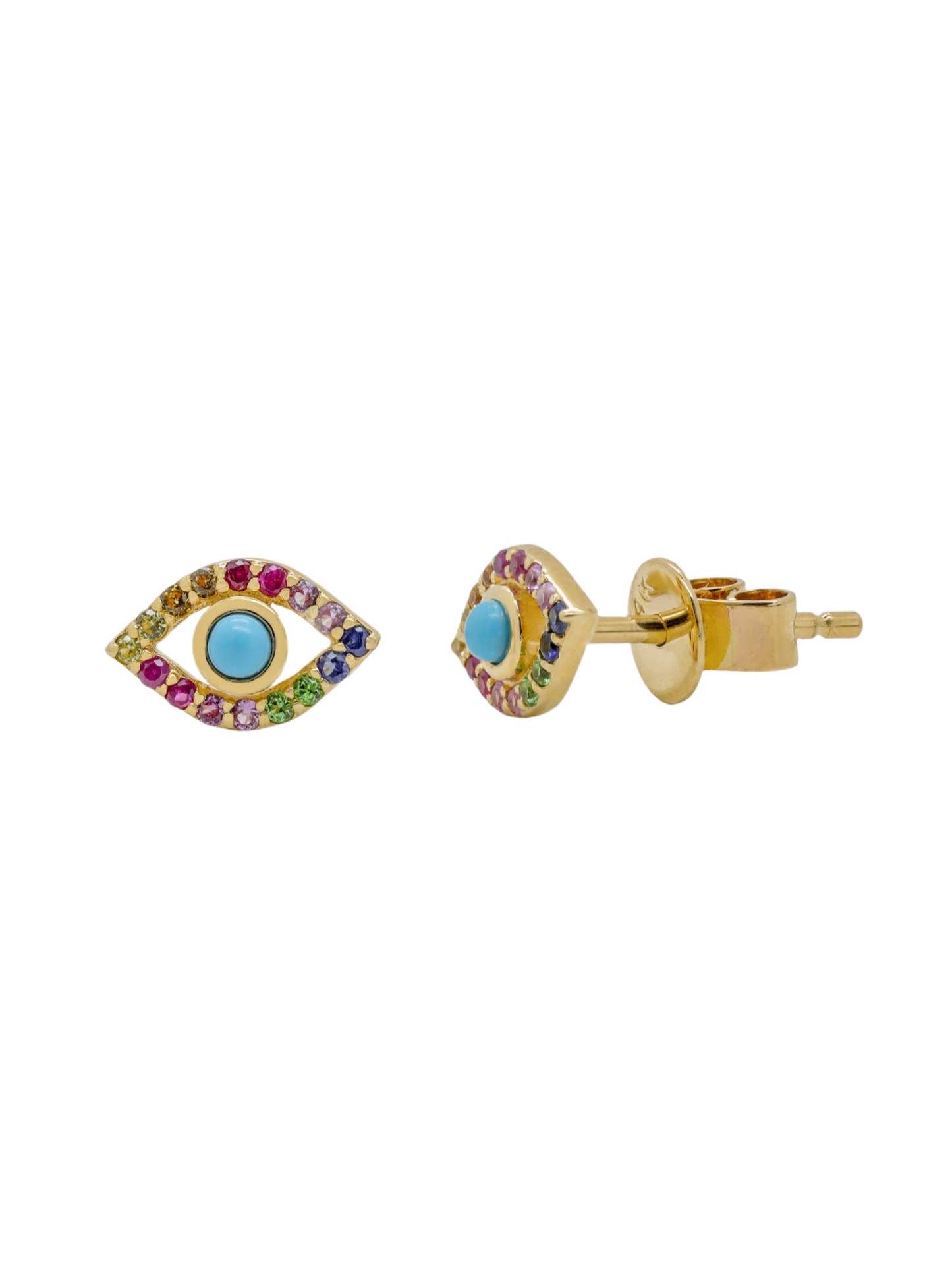 14k Yellow Gold Evil Eye Turquoise Multicolor Earrings
