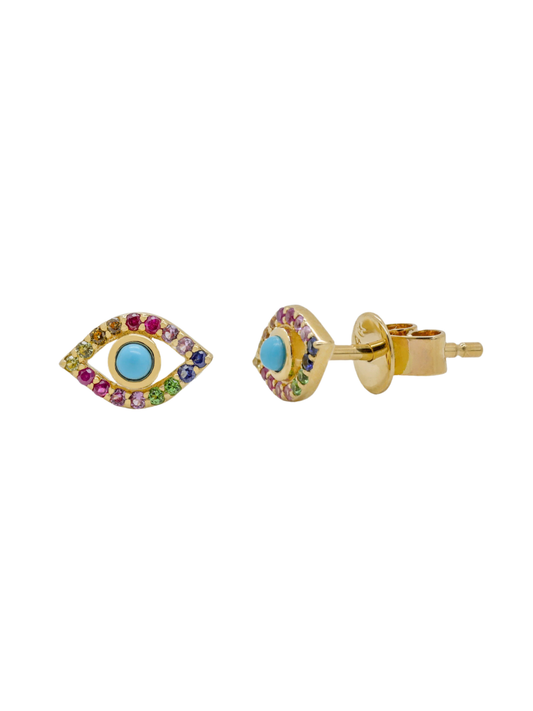 14k Yellow Gold Evil Eye Turquoise Multicolor Earrings