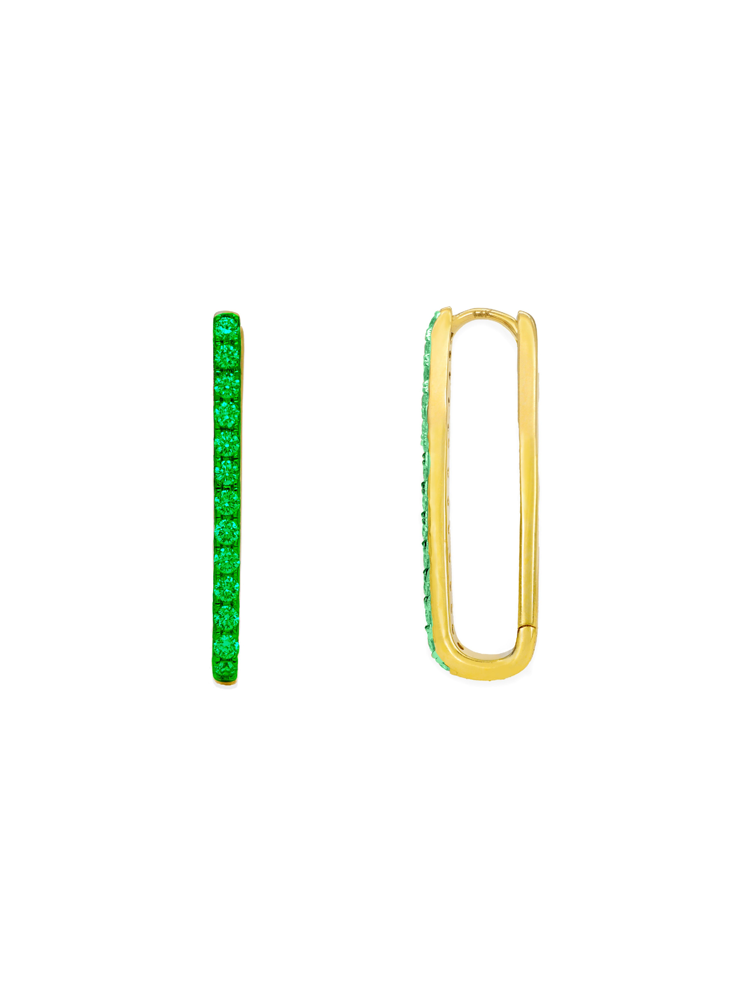 14k Yellow Gold Emerald Paperclip Hoop Earrings