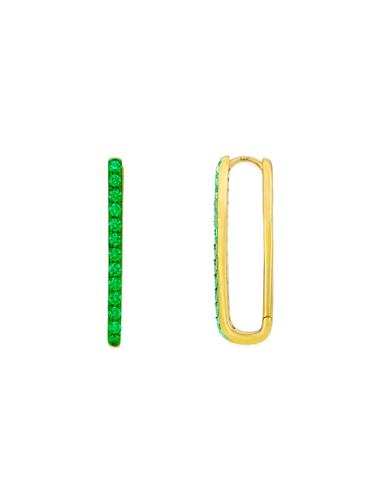 14k Yellow Gold Emerald Paperclip Hoop Earrings