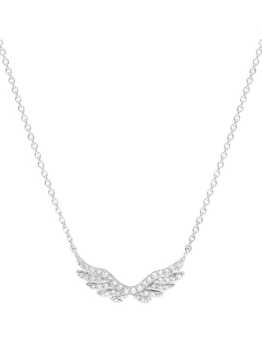 14k White Gold Diamond Angel Wing Necklace
