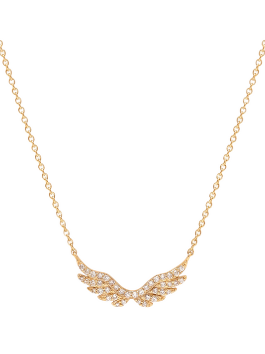 14k Yellow Gold Diamond Angel Wing Necklace