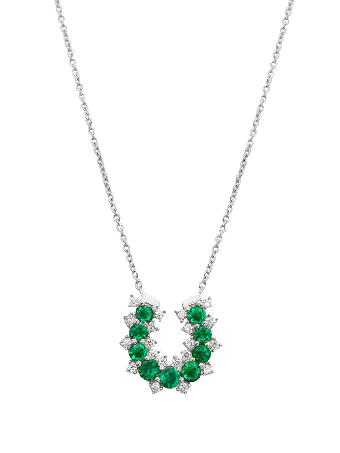 14k White Gold Diamond/Emerald Lucky Horseshoe Necklace
