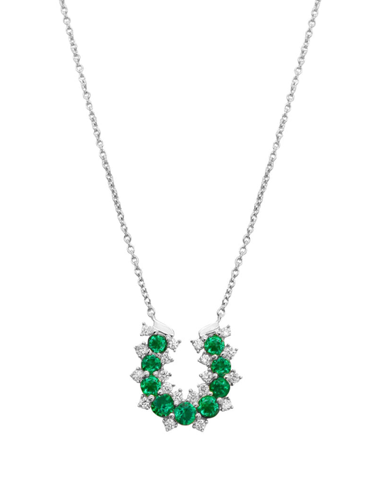 14k White Gold Diamond/Emerald Lucky Horseshoe Necklace