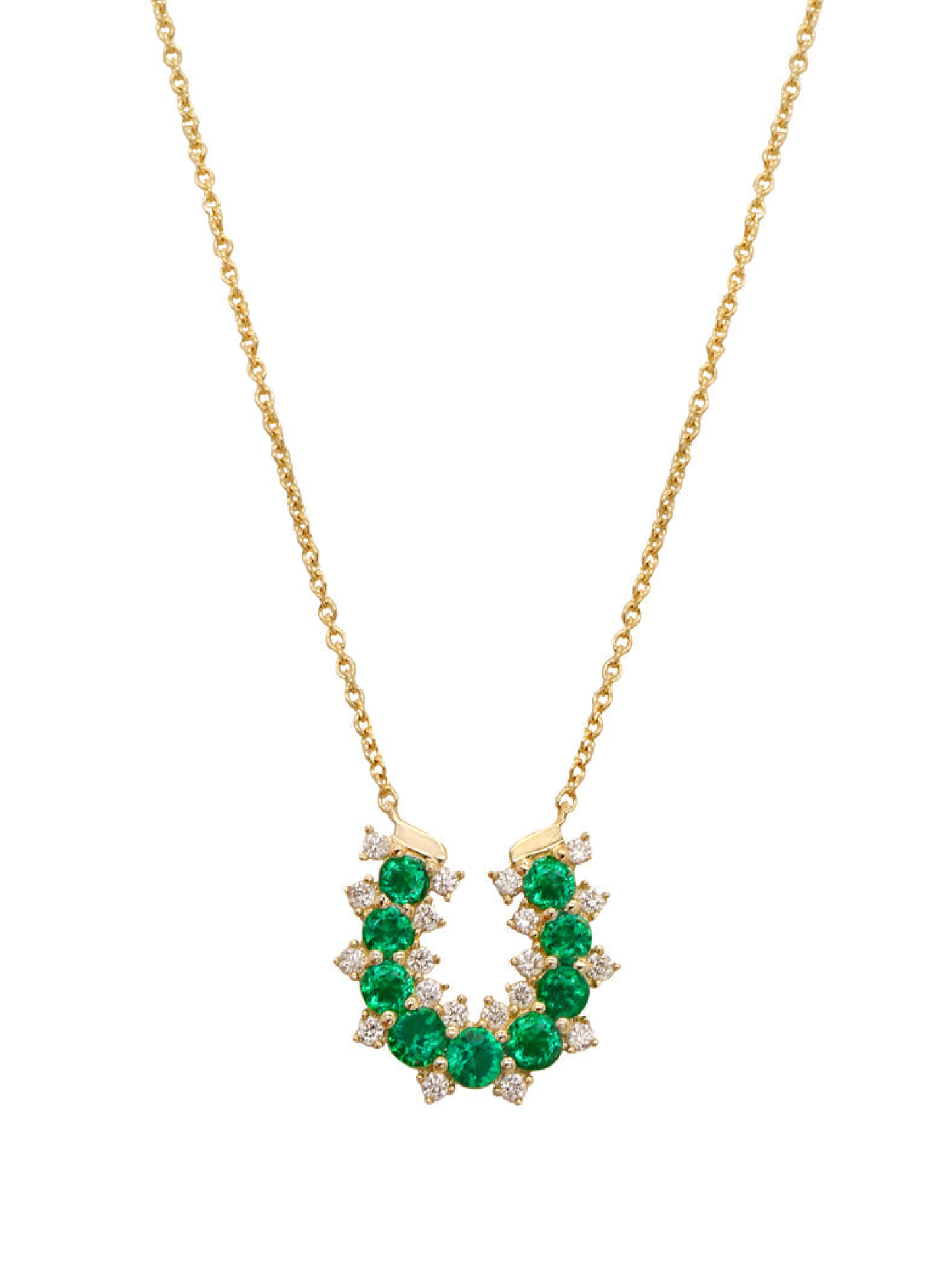 14k Yellow Gold Diamond/Emerald Lucky Horseshoe Necklace