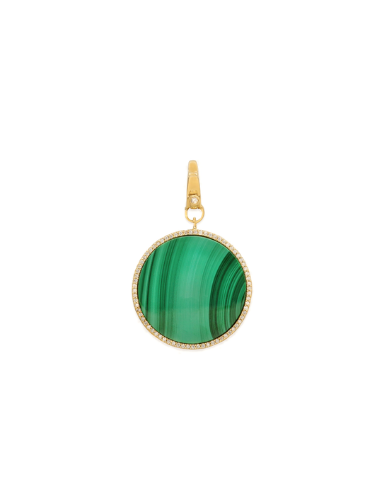 14k Yellow Gold Diamond/Malachite Coin Lobster Clasp Charm