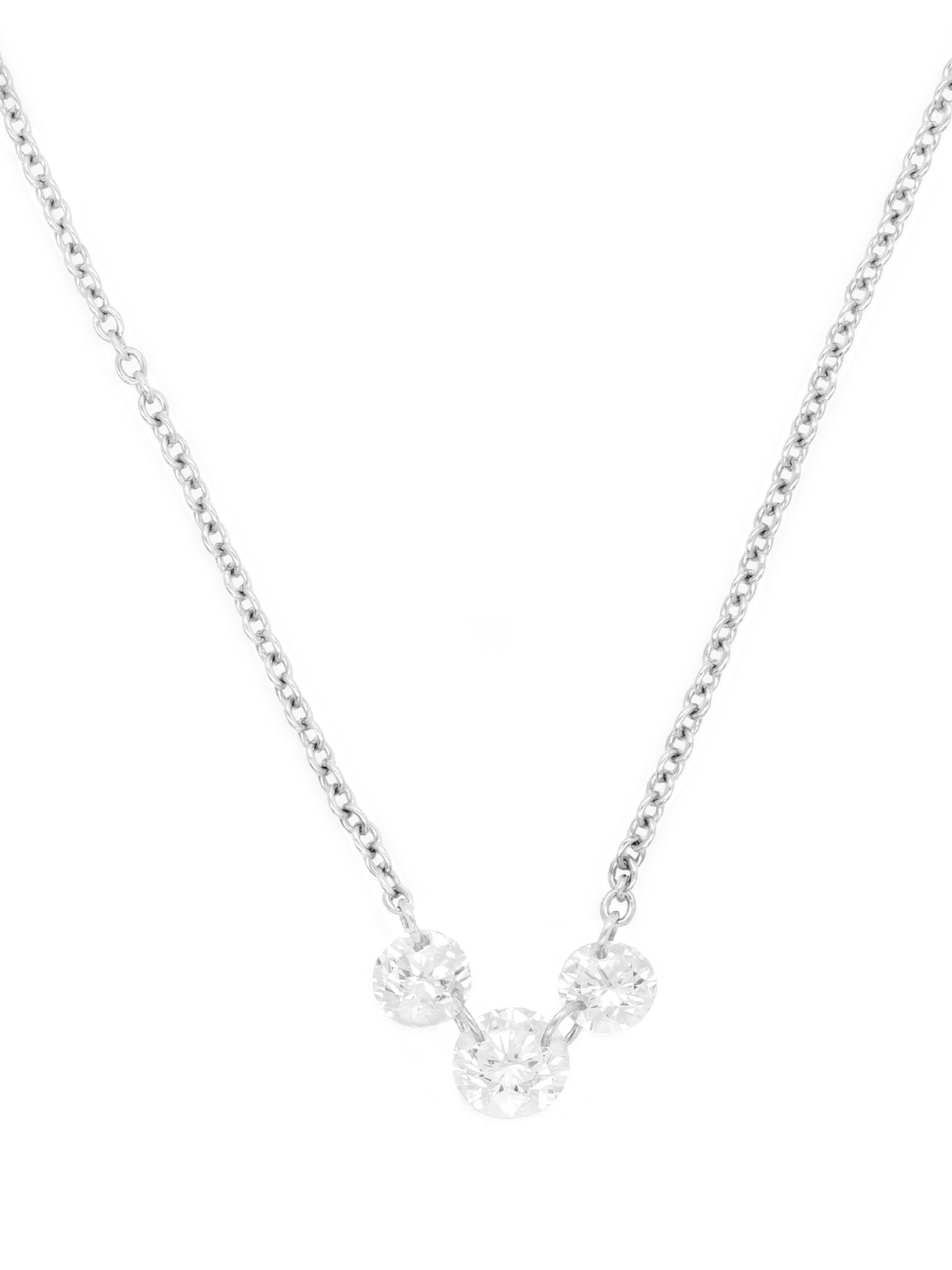 14k White Gold Drill Diamond Trio Necklace