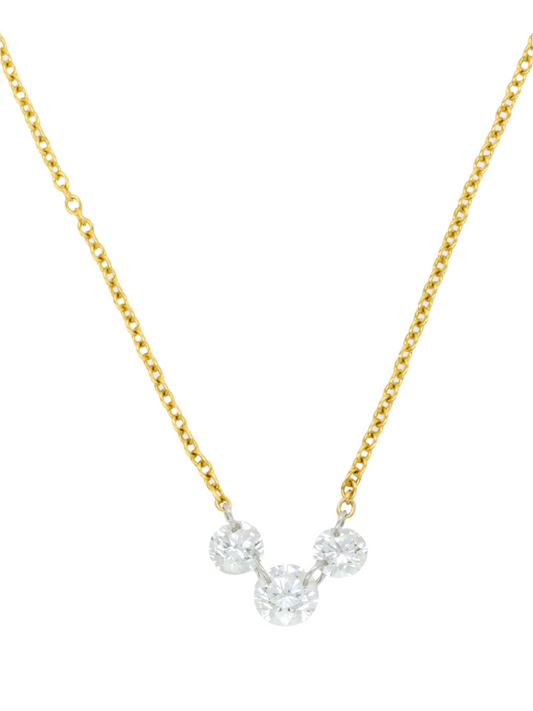 14k Yellow Gold Drill Diamond Trio Necklace