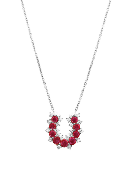 14k White Gold Diamond/Ruby Lucky Horseshoe Necklace