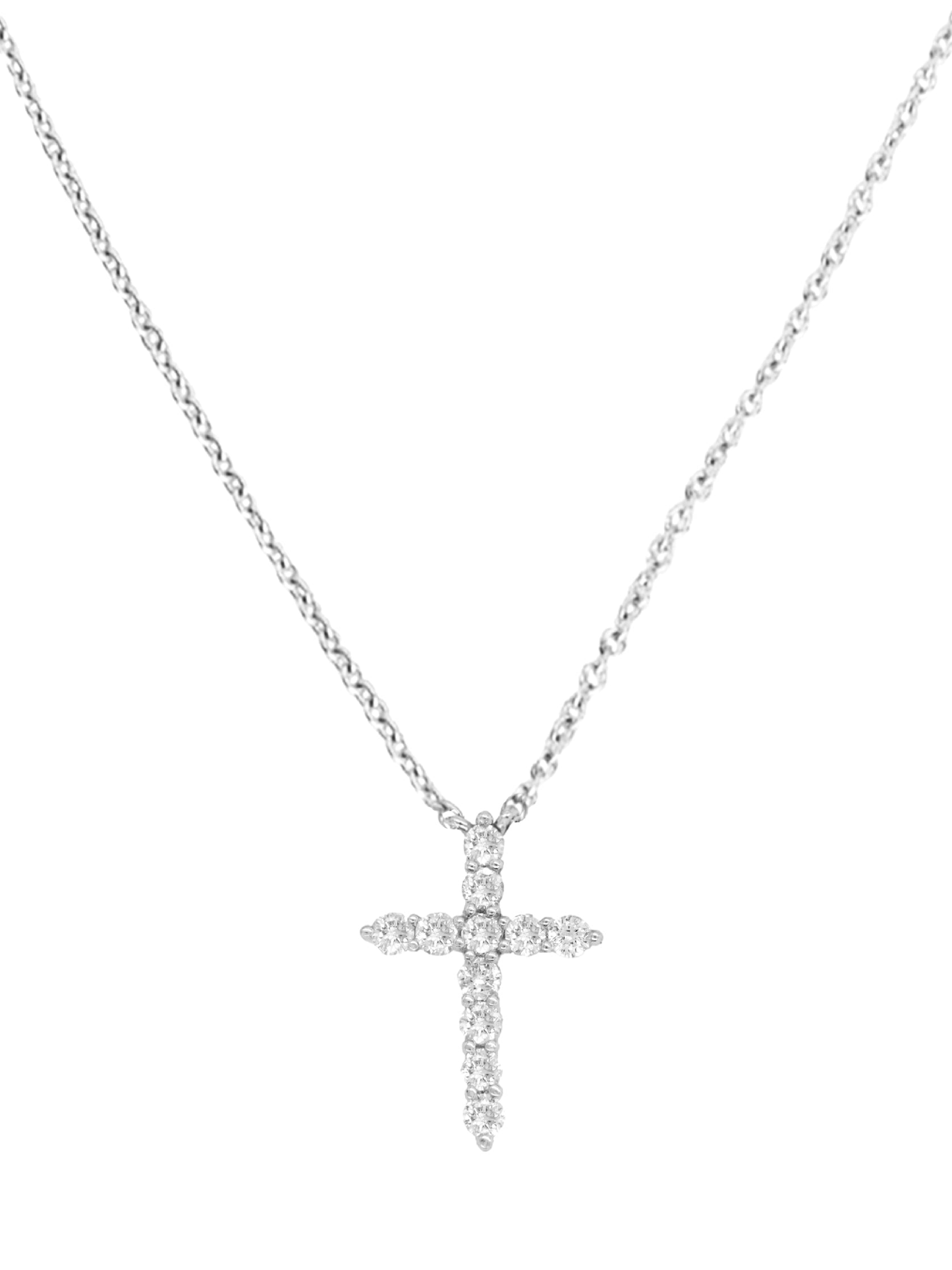 14k White Gold Diamond Small Cross Necklace