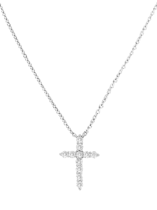 14k White Gold Diamond Small Cross Necklace