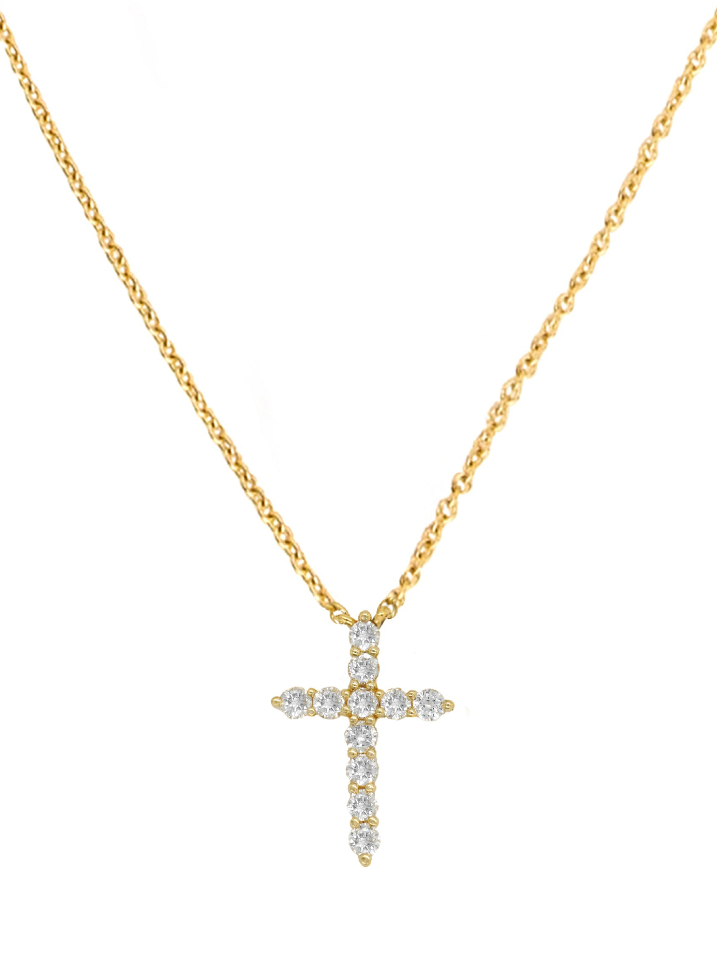 14k Yellow Gold Diamond Small Cross Necklace