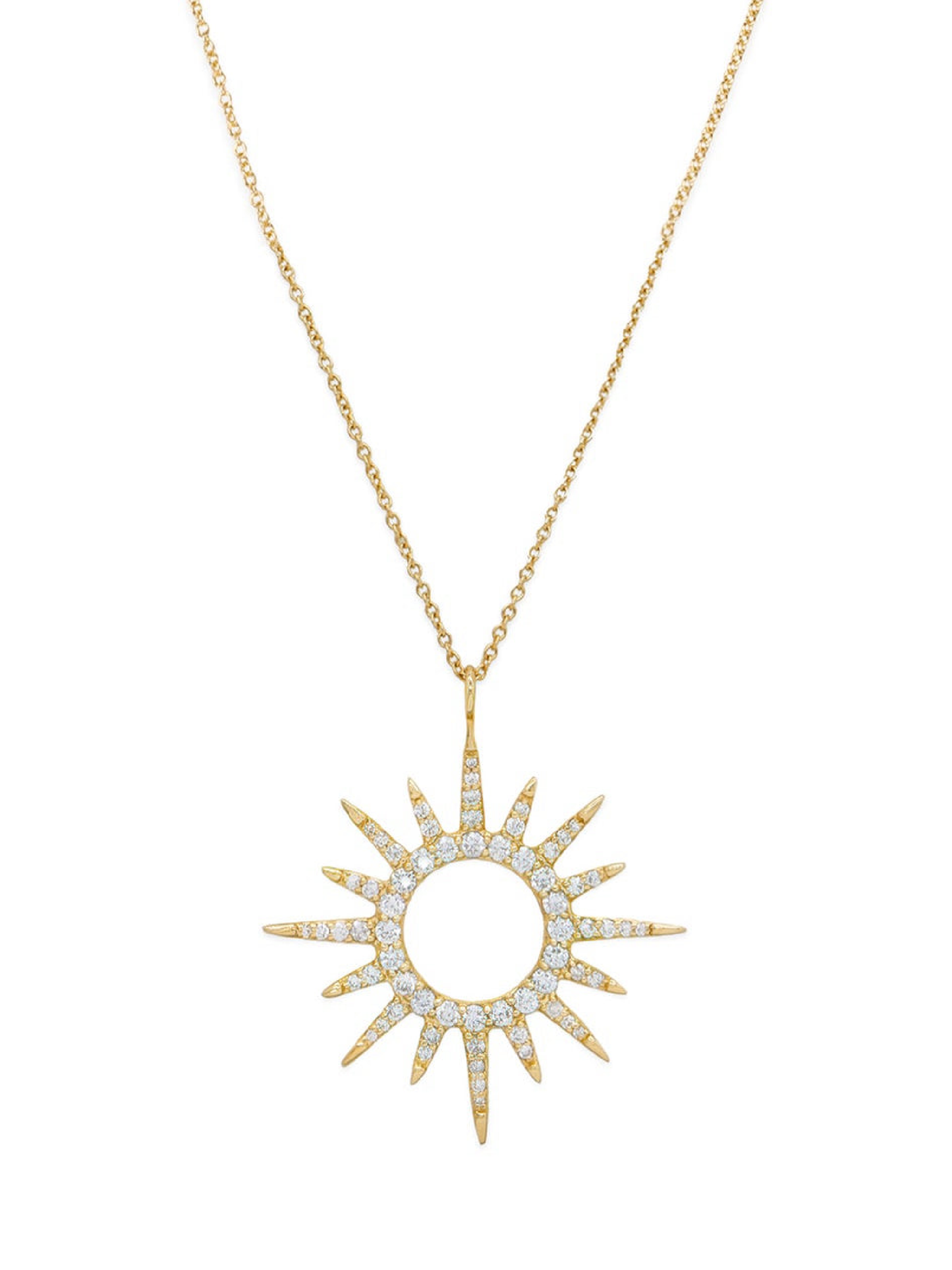 14k Yellow Gold Diamond Sunburst Necklace