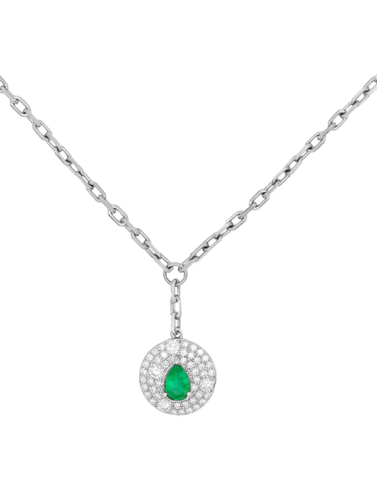 14k White Gold Diamond/Emerald Drop Necklace