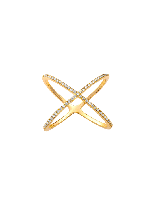 14k Yellow Gold Diamond X Ring