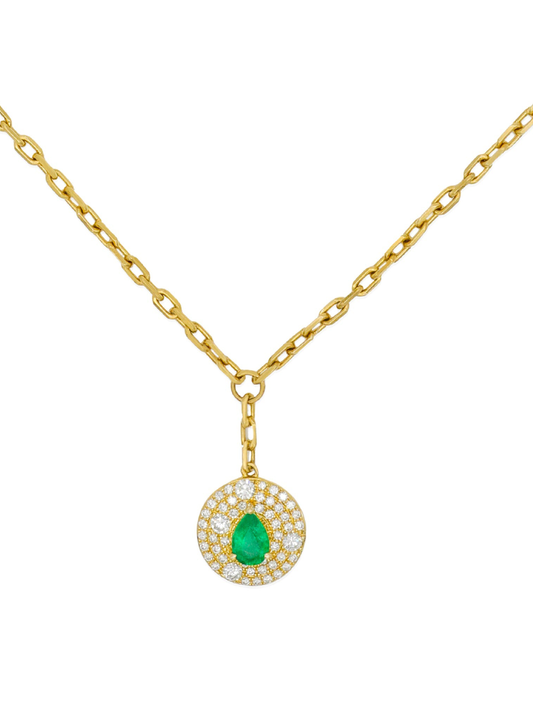 14k Yellow Gold Diamond/Emerald Drop Necklace