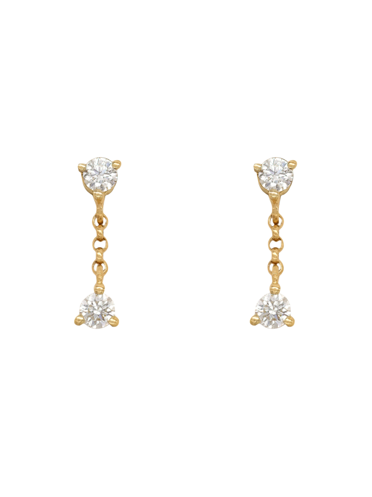 14k Yellow Gold Double Diamond Drop Earrings