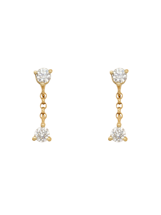 14k Yellow Gold Double Diamond Drop Earrings