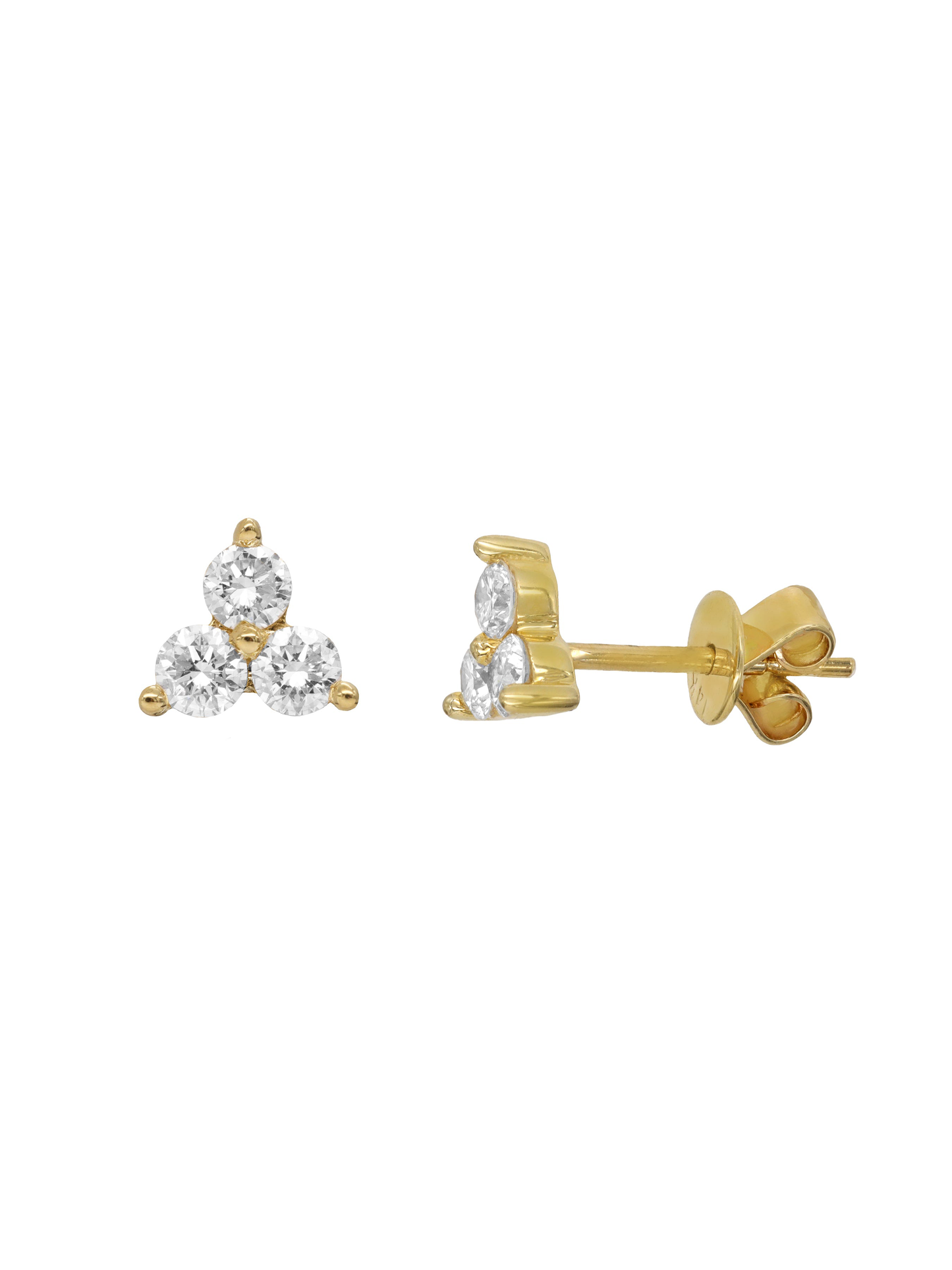 14k Yellow Gold Diamond Triangle Cluster Earrings