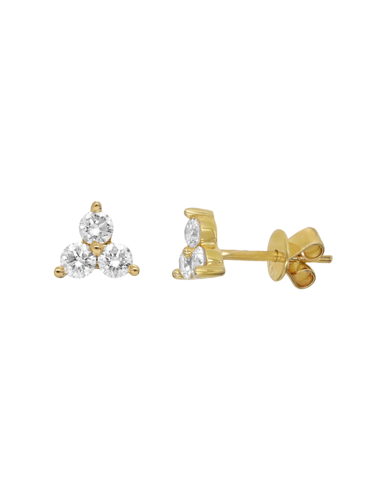 14k Yellow Gold Diamond Triangle Cluster Earrings