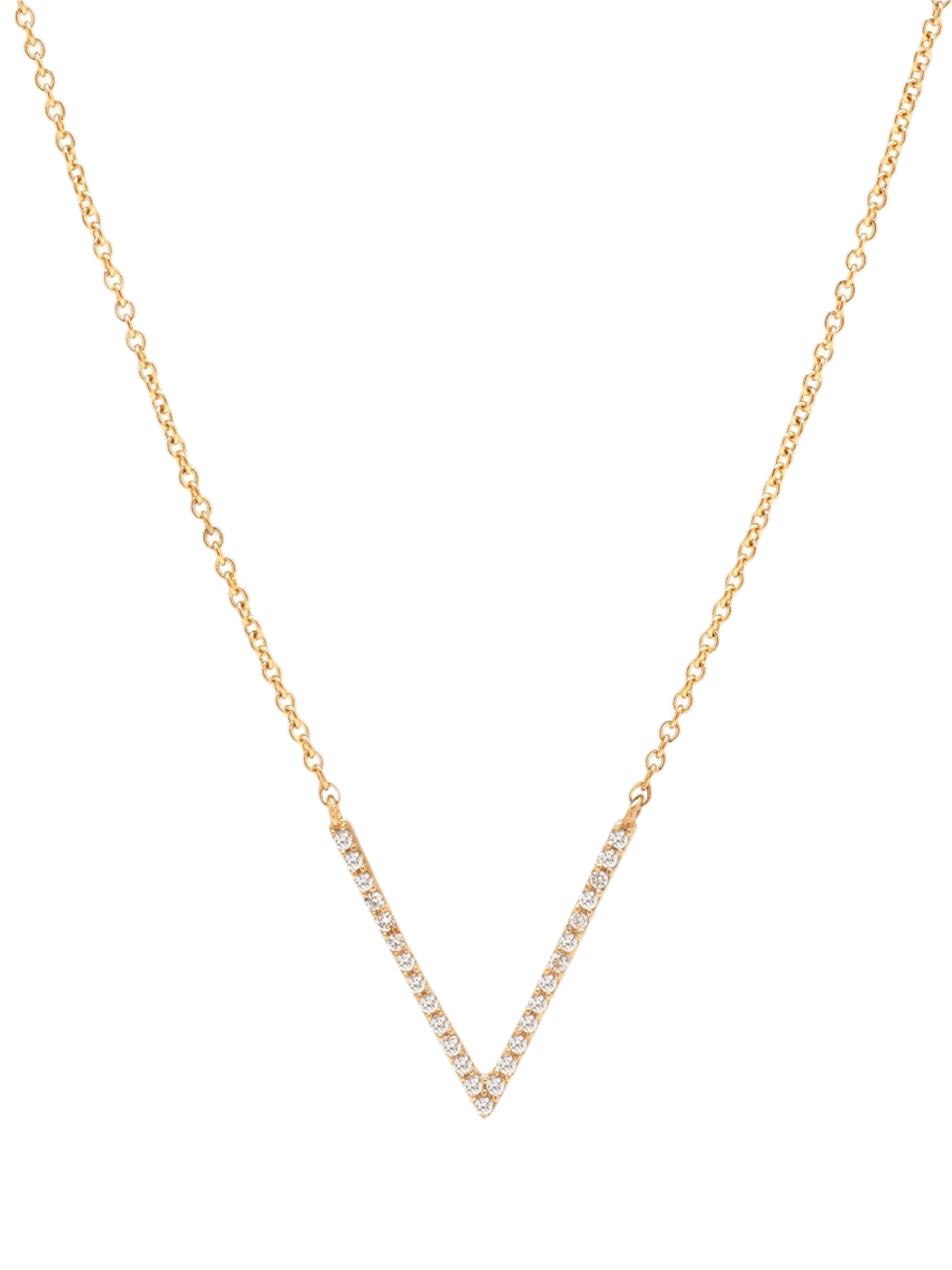 14k Yellow Gold Diamond V Necklace