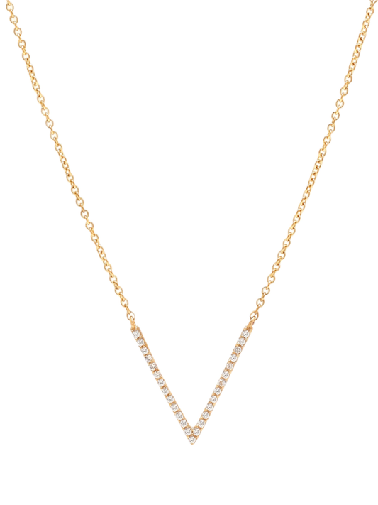14k Yellow Gold Diamond V Necklace