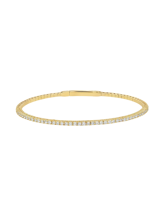 14k Yellow Small Gold Diamond Flexible Bangle