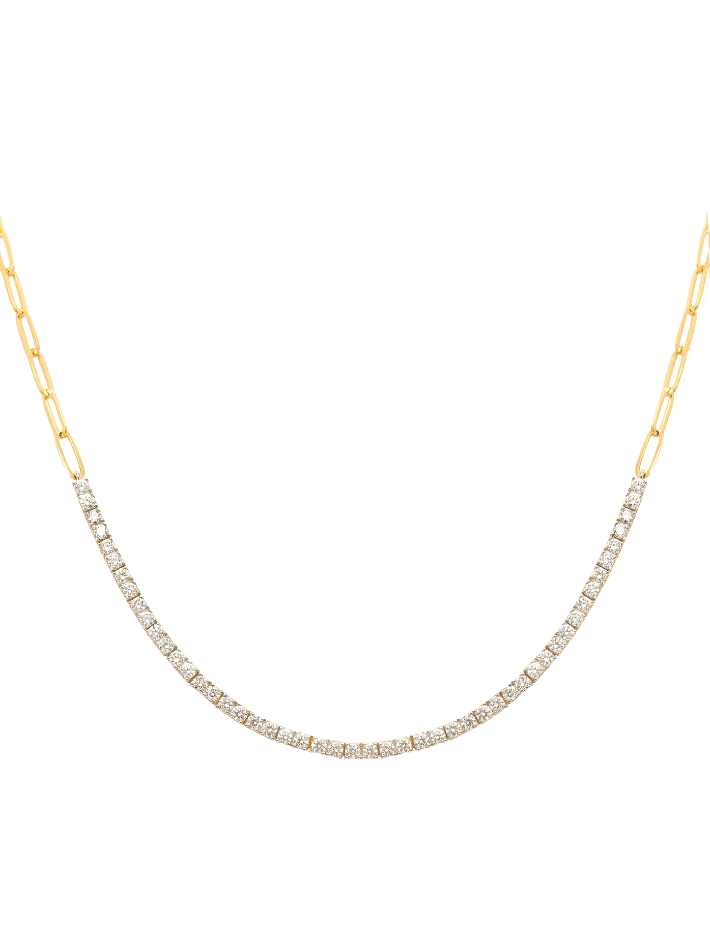 14k Yellow Gold Diamond Tennis Paperclip Necklace