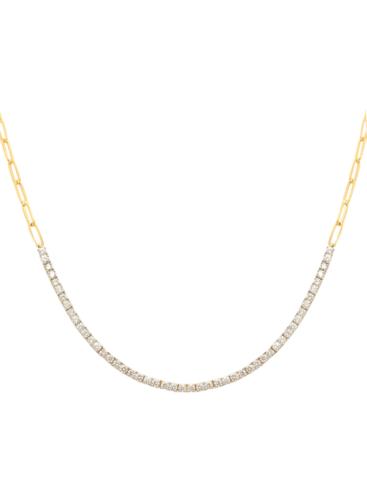 14k Yellow Gold Diamond Tennis Paperclip Necklace