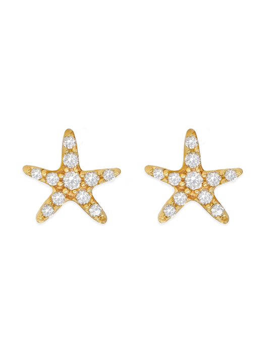 14k Yellow Gold Diamond Starfish Earrings