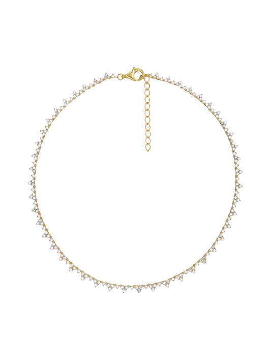 14k Yellow Gold Diamond Triangle Cluster Tennis Necklace