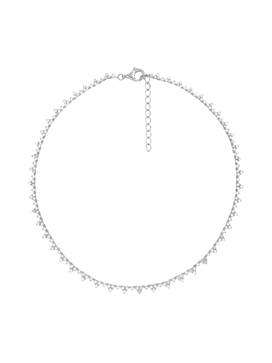 14k White Gold Diamond Triangle Cluster Tennis Necklace