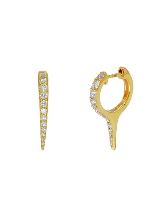14k Yellow Gold Diamond Spike Huggie Earrings