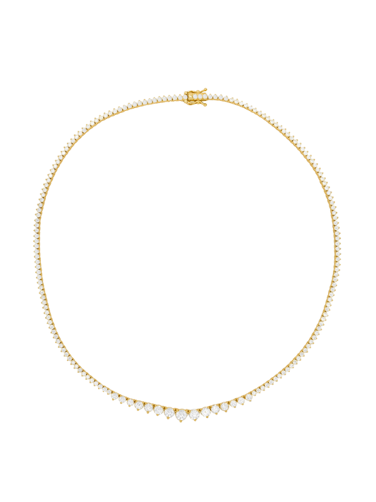 14k Yellow Gold Diamond 3 Prong 16 inch Graduated Tennis Necklace