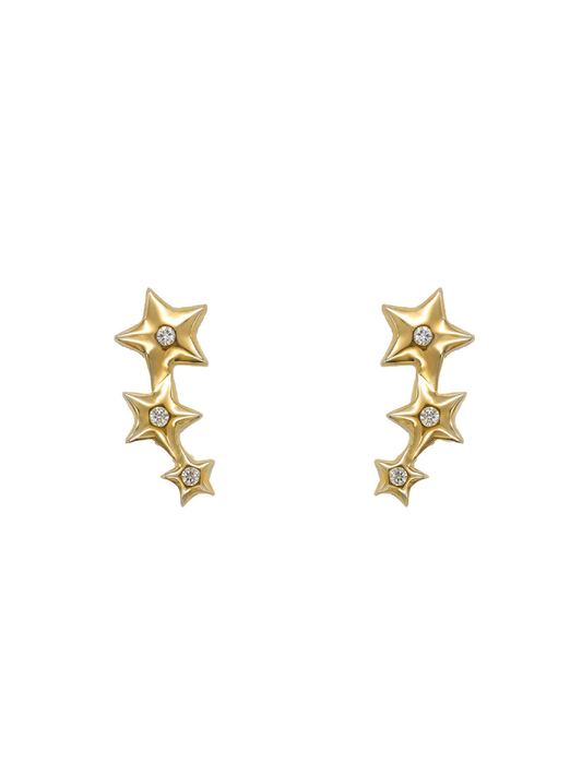 14k Yellow Gold Diamond Star Crawler Earrings